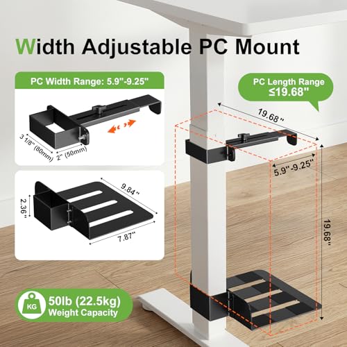 Under Desk PC Mount, No Drilling Clamp-On CPU Holder for Standing Desk, Width Adjustable from 5.7" to 9.8", Holds Up to 50 lbs Heavy Duty Computer Tower Mount, Fits 80mm×50mm Legs by Beolisave - Used condition - Image 2