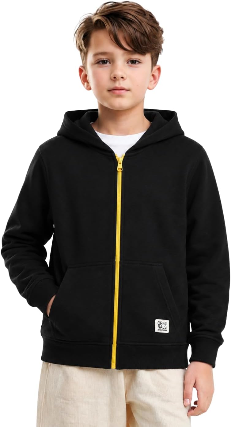 Alan Jones Clothing Boys Hooded Sweatshirt | Full Zip Closure | Full Sleeves | Kangaroo Pocket | Regular Fit | Winter Jacket for Boys | Age 5-16 Years
