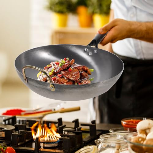Wok de hierro fundido 32 cm con mango de madera miniatura 2