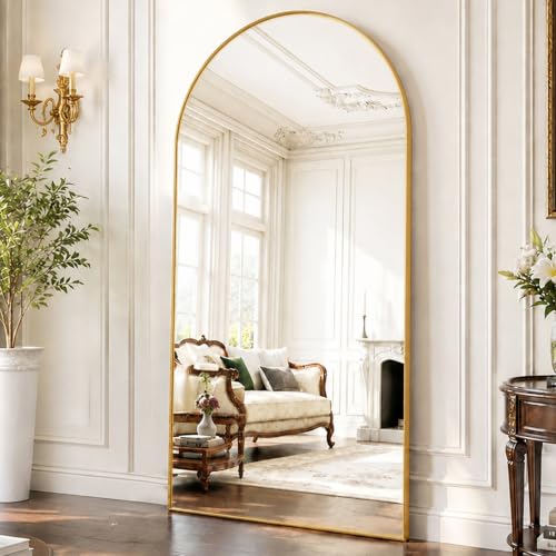 Miroir Arqué sur Pied 180 x 71 cm Grand Miroir Doré Miroir Intégral