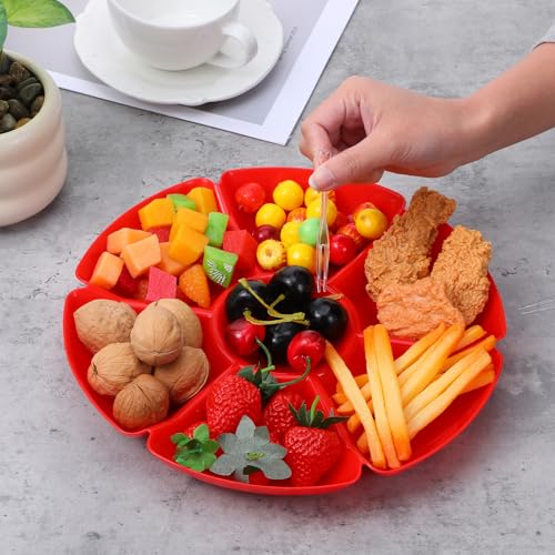 Kegeeei 8-Pack Plastic Divided Serving Trays with 100 Forks, 7-Compartment Round Chip & Dip Plates, 10.4\" Snack Platters for Party, Candy, Nuts, Fruits (8 Vibrant Colors) - Thumbnail 4