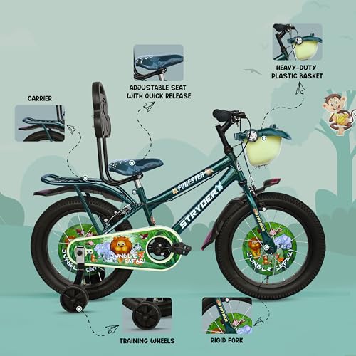 Image of Stryder Forester IC 16-Inch BMX Cycle for Kids | 10-Inch Steel Frame | C Brakes | Rigid Suspension | Durable Nylon Tyres | Suitable for Ages 3-7 Years | Forest Green
