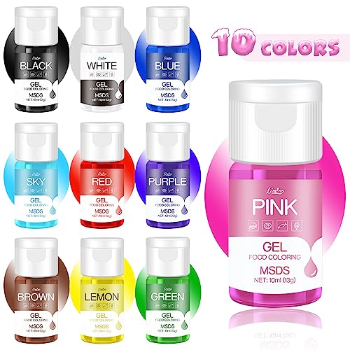 Image of Gel Food Coloring - 10 Vivid Colors Gel Food Coloring Set for Baking, Cake Decorating, Cookie, Fondant, Macaron - Tasteless Concentrated Edible Food Color Dye for Icing, Drinks, Crafts - 13g Bottles