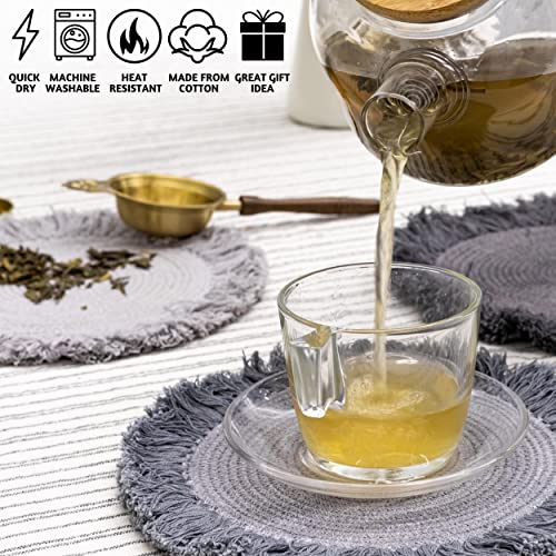Folkulture Pot Holders For Kitchen, Hot Pads Or Trivets For Hot Dishes Pots And Pans, Stylish Mats For Wooden Table Or Modern Farmhouse Decor, Set Of 3, 100% Cotton, 8.5 Inches Round, Mulan Gray #TOP2