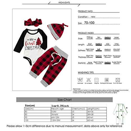 Tabpole Baby Mijn 1e Kerst Kleding Set Romper Plaid Broek Hoofdband Hoed 4 stks Xmas Outfits - Afbeelding 8
