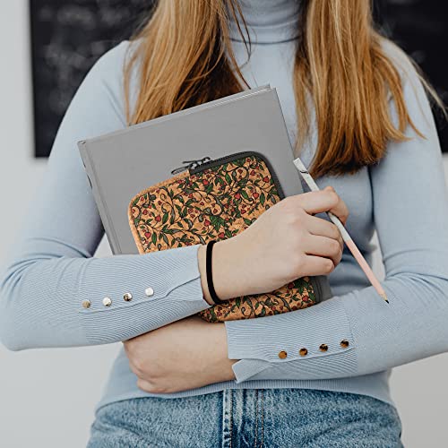 Kwmobile Ereader Case - 6,8-7" Ereader Universal Cork Protective Sleeve Pouch - Heart Flower Red/Green/Light Brown #TOP4
