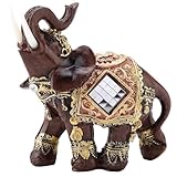 Mano de obra exquisita: Escultura de la estatua del elefante vívidamente en forma y forma, feng shui estatuilla de la riqueza del elefante tailandés con trajes ceremoniales, también antideslizante en la superficie inferior.