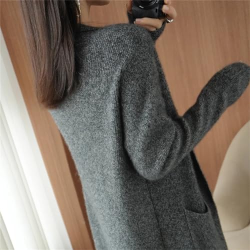 100% Wool Sweater Coat Women's Open Front Long Cardigan Sweater Solid Color Knitted Jumper (Black XL)3