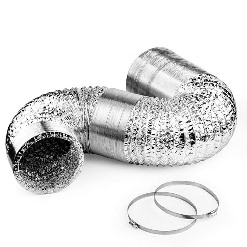 4/6in Aluminum Foil Duct Hose Grow Tent Room Ventilation Cooling System Flex Air Intake Helix Pipe Exhaust Inline Fan Filter CFM Flexible Clothes Dryer Vent with 2 Tension Hose Clamps HVAC Heat Duct
