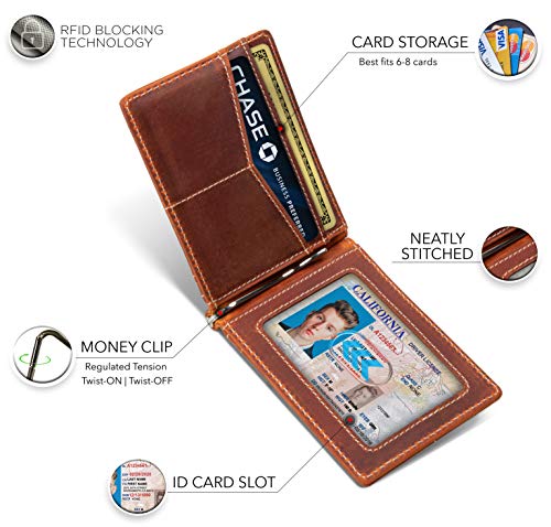 Serman Brands Rfid Blocking Wallet Slim Bifold - Genuine Leather Minimalist Front Pocket Wallets For Men With Money Clip Gift (Canyon Red Rogue) #TOP4