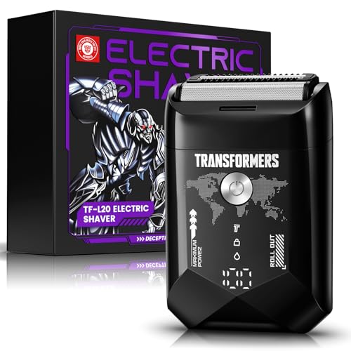 Image of Transformers Hasbro Electric Foil Shaver for Men, Portable Electric Shaver with Dual Floating Blades & LED Display, Electric Shaver for Men with 2 Gears, Adjustable, IPX7 Waterproof