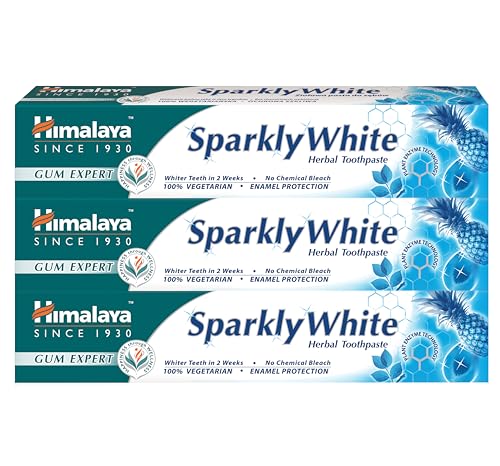 Himalaya Herbals Sparkly White Pasta de dientes a base de hierbas * Obtenga dientes más blancos en 2 semanas * Eliminación avanzada de placa, no contiene sustancias químicas, 100% vegana 75ml (3-Pack)