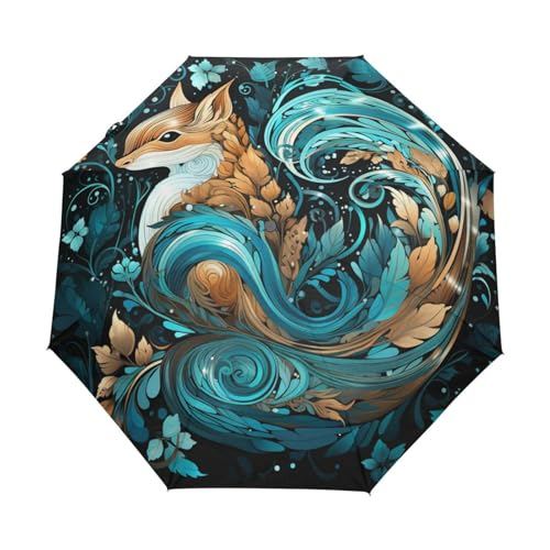 KAAVIYO Fancy Watercolor Blue Squirrel Umbrella Windproof Automatic Foldable Umbrells Auto Open Close for Men Women Kids