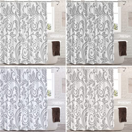 Batmerry Gray and White Shower Curtain,Victorian Style White Flower On Grey Pattern Shower Curtain,Waterproof Fabric Shower Curtains for Bathroom with 72x72 inches - Image 4