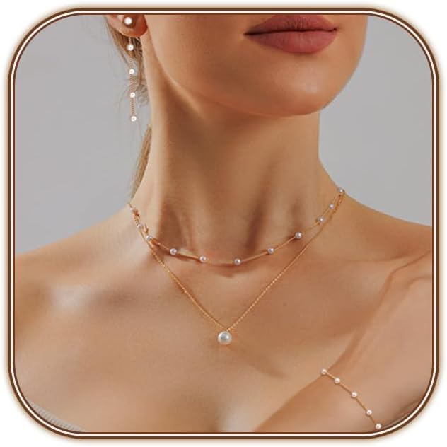 HERIER Gold Jewelry Set for Women - Dainty 14K Gold/Silver Plated Pearl Choker Necklace, Drop Earrings & Bracelets - Wedding Trendy Pearl Jewelry Gift