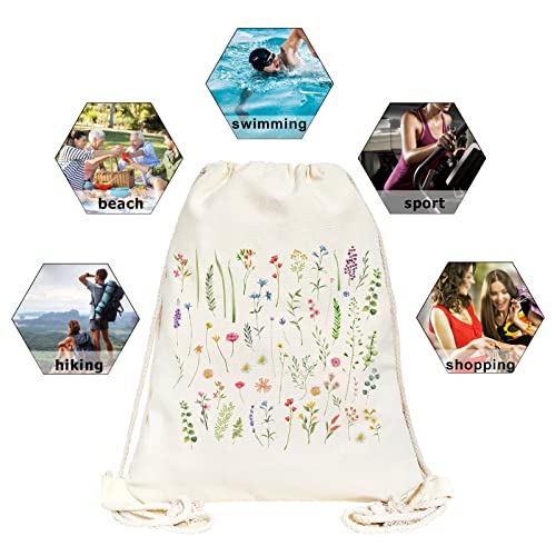 Mositu Small Floral Drawstring Backpack Cute Floral Flower Drawstring Bag Cotton Canvas Backpack For Women Gift Sport Gym Drawstring Bag Travel Sackpack #TOP2