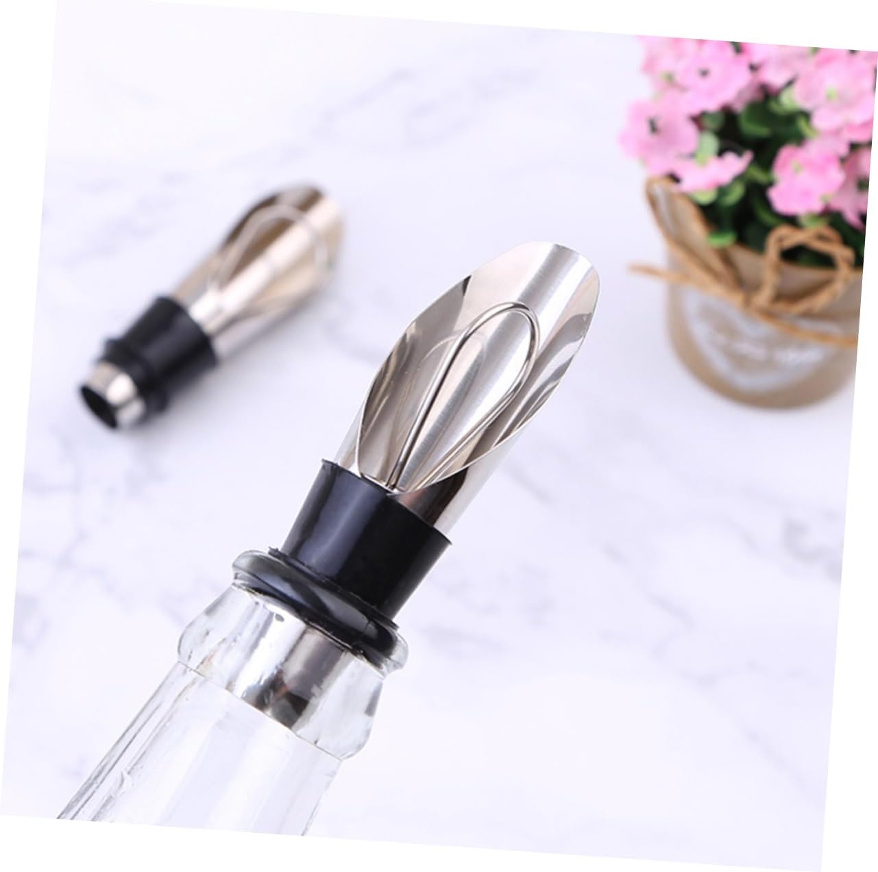 2 Pcs Stainless Steel Wine Pourer with Festive Aerating Spout