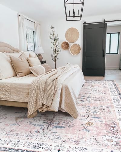 Image of LIVEBOX Washable Pink Area Rugs 9x12 for Living Room, Soft Non-Slip Large Pink Rug for Bedroom, Ultra-Thin Faux Wool Rugs Boho Carpet for Girls Room Nursery, Blush/Pinks