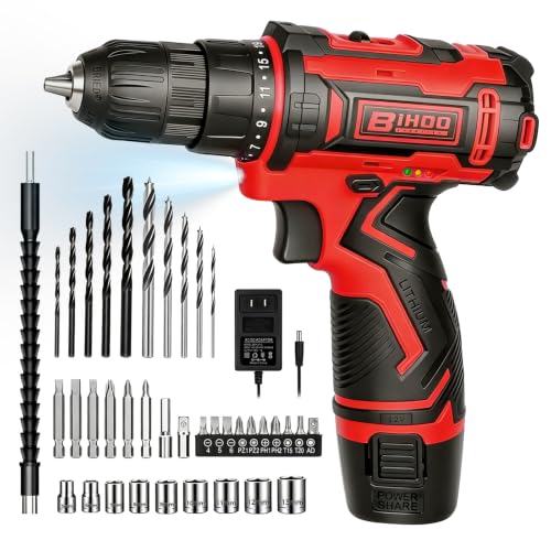 Image of 12V Cordless Drill Driver Set, 43pcs Home Tool Kit with 2-Speed & 25+1 Torque, LED Light, Fast Charger, Battery Included for DIY, Wood Metal Plastic, Gift for Men Women