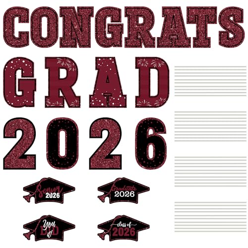 20PCS Wine Graduation Outdoor Decor Class of 2026 Signs with Stakes Lawn by HOVACY - Image 9