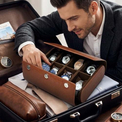 Image of essart 8-Slot Watch Roll Case - Luxury PU Leather Travel Organizer for Watches - Watch Roll for Men, Women & Watch Collectors - Compact & Durable