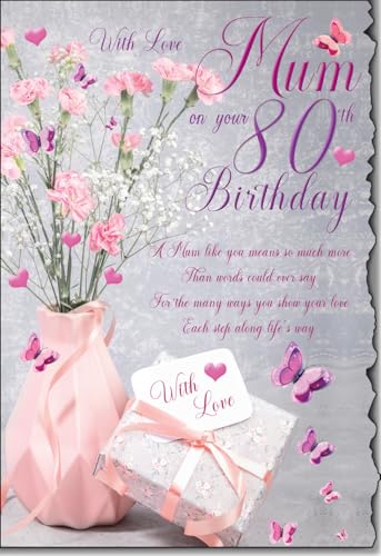 With Love Mum 80th birthday Card lovely Verse