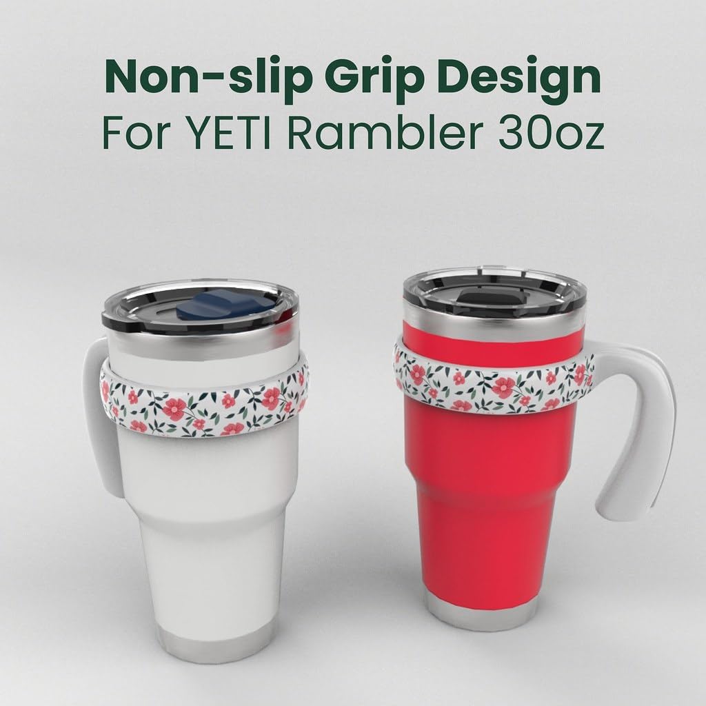 Handle for YETI 30 oz Tumbler, White Handle with Floral Pattern, 1 Pack image 2