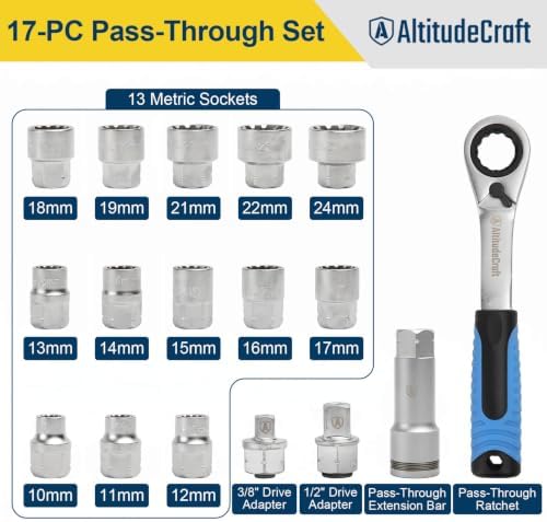 AltitudeCraft 17-Piece Metric Pass-Through Socket Set for Long Studs — view 3