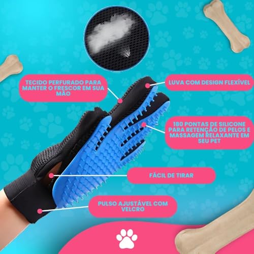 Luva Nano Magnética Escova Tira Pelos Pet Cães Gatos Remoção Eficiente Confortável Massagem Para Tod