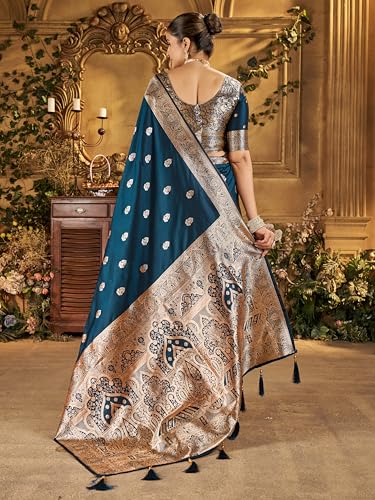 Image of Mehrang Women's Banarasi Silk Kanjivaram Saree For Wedding With Pure Zari Work, Woven Design, With Unstitched Blouse Piece