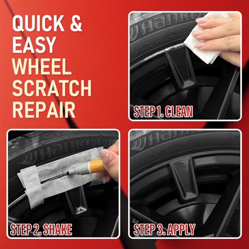 SMAPHY Wheel Scratch Repair Kit, Gloss Black Rim Repair Kit Curb Rash, DIY Alloy Wheel Repair Kit, Car Wheel Rim Scratch Repair Kit, Rim Paint Pen for Wheel Repair, Universal Color Black Wheel Paint (Gloss Black)