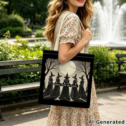 Yingpropit Retro Witch Graphic Tote Bag for Women, Reusable Shopper by Yingpropit - Used condition - Image 2