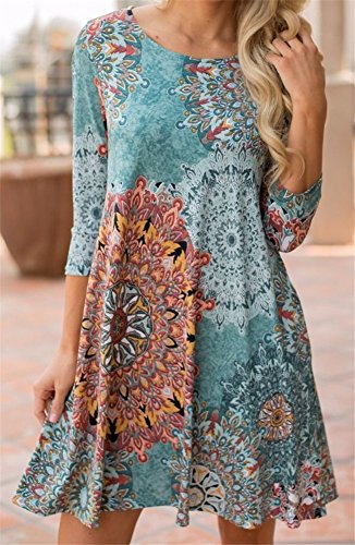 ETCYY Women's Long Sleeve Floral Printed Casual Swing T-shirt Dress With Pockets,Flower,Large - Thumbnail 3