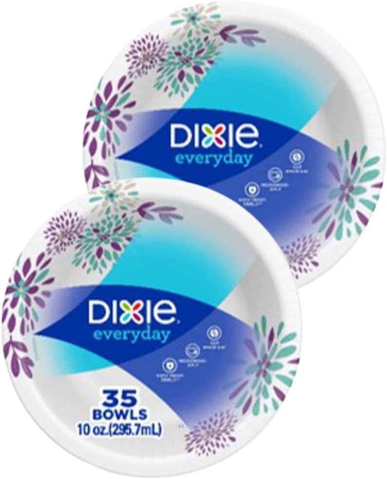 Dixie Bowls, Paisley Splash - 10 oz - 35 ct - 2 pk  DOWAN Ceramic Soup Bowls, Cereal Bowl, 22 Ounce Bowls Set, Chip Resistant, Dishwasher & Microwave Safe, Porcelain Bowls for Kitchen, White Bowls for Cereal Soup Rice Pasta Salad Oatmeal, Set of 4  Dixie Ultra Paper Bowls, 20 Ounces, 56 Count  Unbreakable Cereal Bowls 24 OZ Microwave and Dishwasher Safe BPA Free Bowl Dessert Bowls for Serving Soup, Oatmeal, Pasta and Salad [Set of 6]  KitchenAid Classic Prep Bowls with Lids, Set of 4, Empire Red