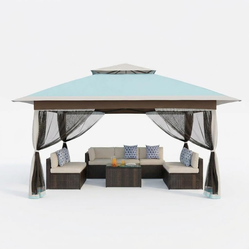 Garvee Carpa Plegable 3x3 m Alero, Oxford 300D Plata Impermeable Ignífugo UPF50+, Estructura Acero Base 2,5x2,5 m Alto 2,65 m, Cenador Portátil Jardín Terraza Playa Eventos, Azul Intenso y Gris Medio