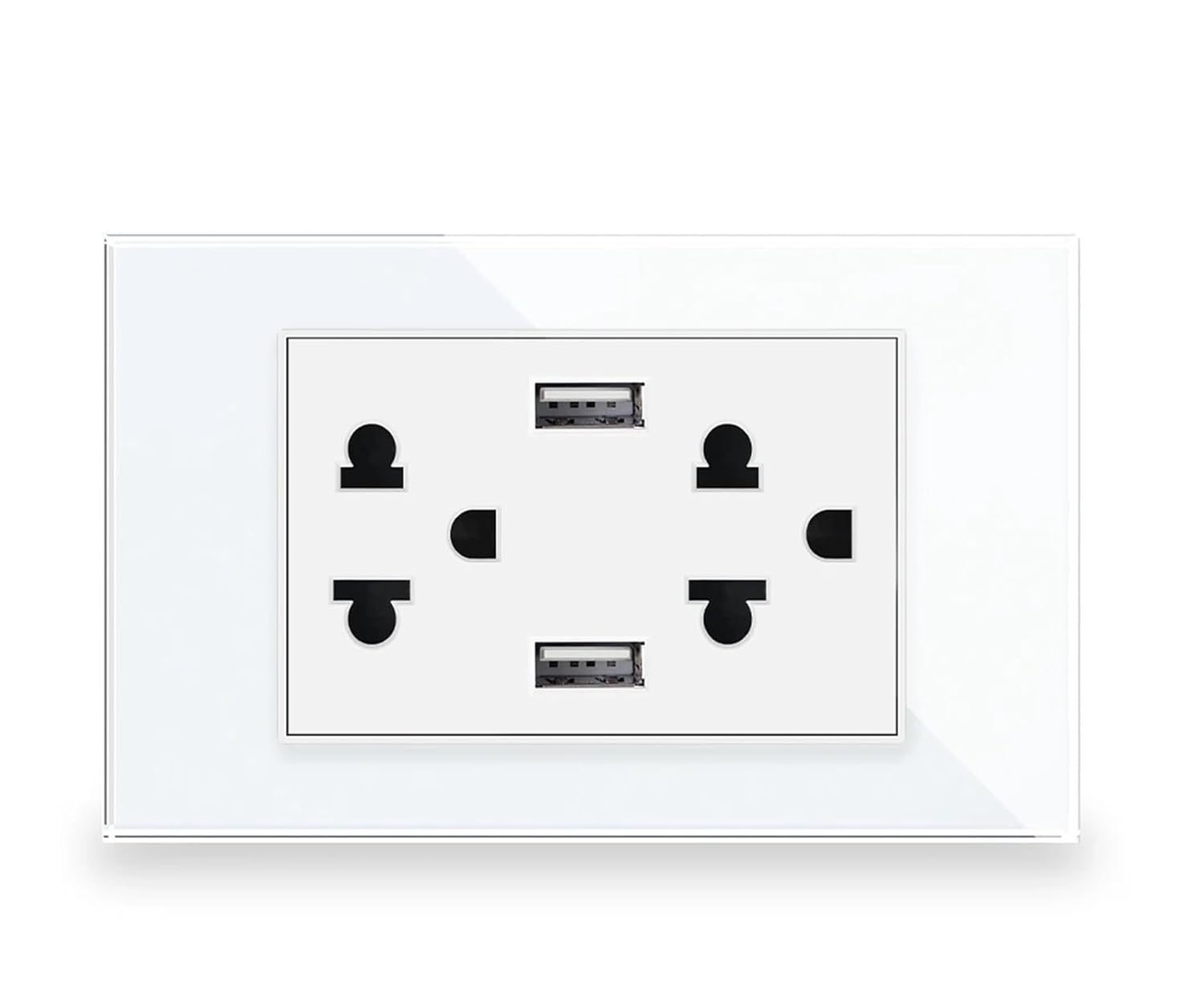 Standard USB Socket, 2A Dual USB Charger Port,120mm*72mm Panel, Thailand AC 110~250V, Wall Embedded 15A Power Outlet(White)