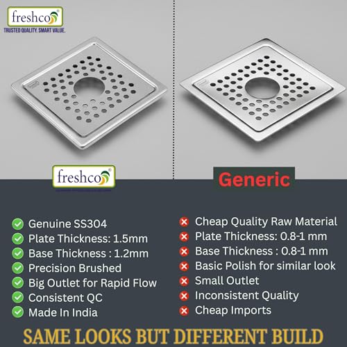 Image of Freshco Luxury 5x5 Floor Drain Jali - Emerald Design (with Hole) - for Washing Machine Pipe - Premium SS 304 (1.5mm) - Frame & Grating Only (No Trap)