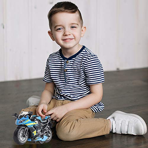 Toy Motorcycle - Pull Back Toy Car With Sound And Light Toy,Toy Motorcycles For Boys,Toys For 3-9 Year Old Boys (Blue) #TOP3