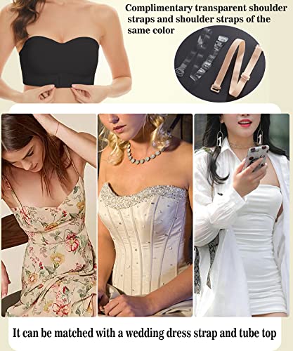 Strapless Bra For Women Front Buckle Pull Up Bra No Wire Non-Slip Invisible Bandeau Seamless Detachable Strap Underwear #TOP4