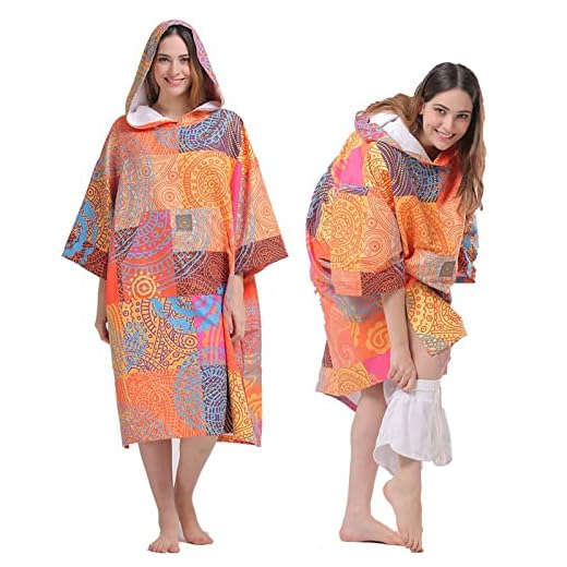 Hiturbo Handtuch Poncho Mikrofaser Andern Sie Robe,Surfen Wechseln Handtuch Robe mit Kapuze,Schwimmen Schnorchel Strand Poncho