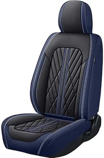 AISAIMOUT PU Car Seat Cover Universal Waterproof Leather Cushion Pad Non-Slip Luxury Comfy Padded Reserved Seat Belt Socket Protector Air Bag Ccompatible (Color : Navy Blue-Full Set, Size : Standard)