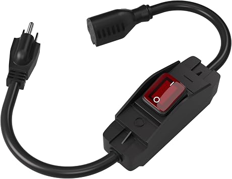 3-Prong Outdoor Extension Cord with Waterproof Switch ON/Off,1875W Black Heavy Duty Power Cord, 15A 125V Grounded Plug Receptacle for Indoor/Outdoor Appliances1.5FT,Black