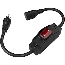 3-Prong Outdoor Extension Cord with Waterproof Switch ON/Off,1875W Black Heavy Duty Power Cord, 15A 125V Grounded Plug Receptacle for Indoor/Outdoor Appliances1.5FT,Black