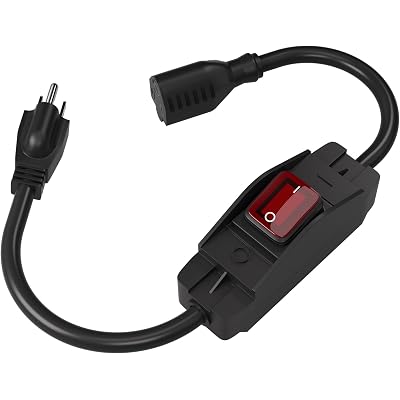 3-Prong Outdoor Extension Cord with Waterproof Switch ON/Off,1875W Black Heavy Duty Power Cord, 15A 125V Grounded Plug Receptacle for Indoor/Outdoor Appliances(1.5FT,Black)