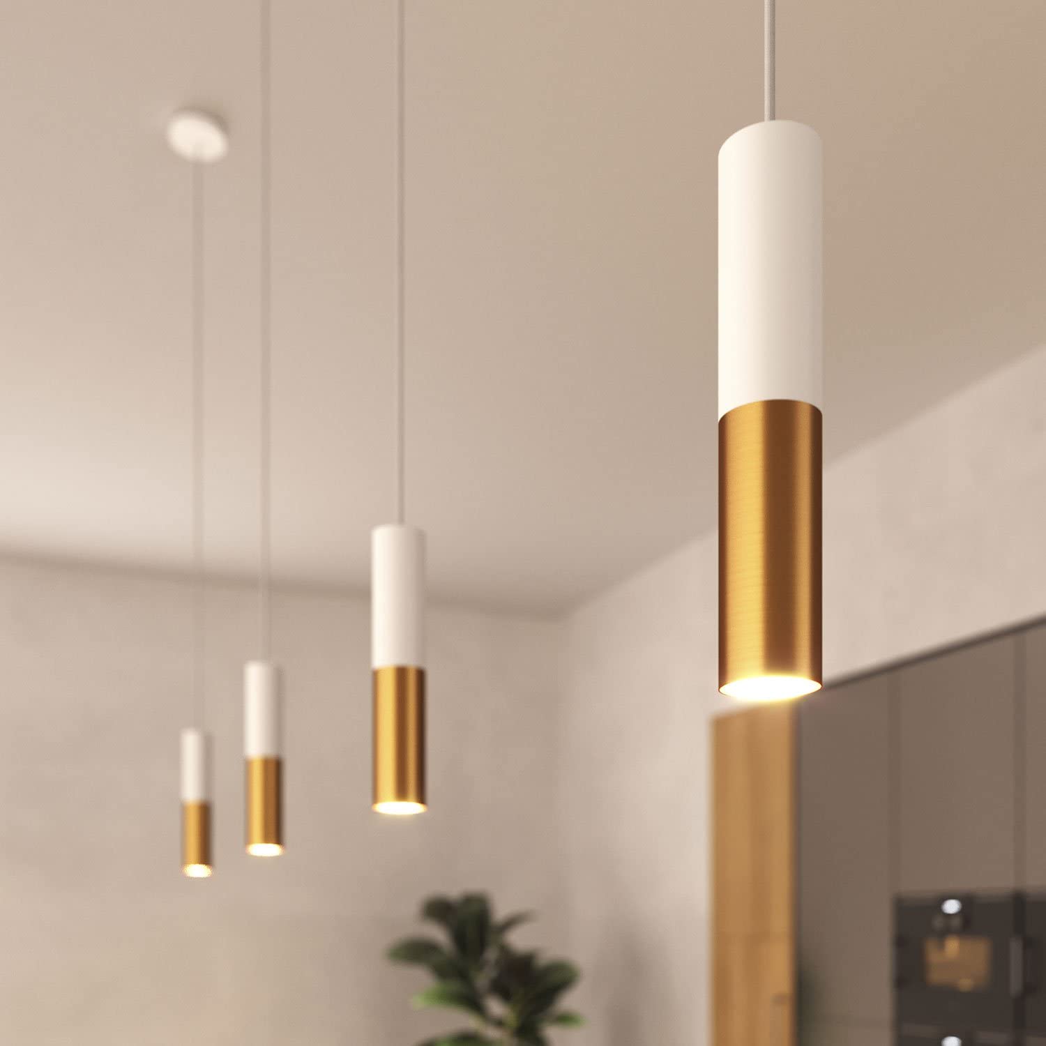 creative cables Lampada a Sospensione Made in Italy Completa di Cavo Tessile e Doppio Paralume Tub-E14 - con Lampadina, Bianco Opaco - Bronzo Satinato