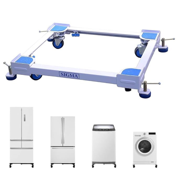 Mumma's LIFE Fridge Stand for Double Door Washing Machine Stand Adjustable with Wheels Heavy Duty Refrigerator Stand, Cooler & Dishwasher Trolley with Anti-Vibration Grips (Iron, 160kg Capacity)