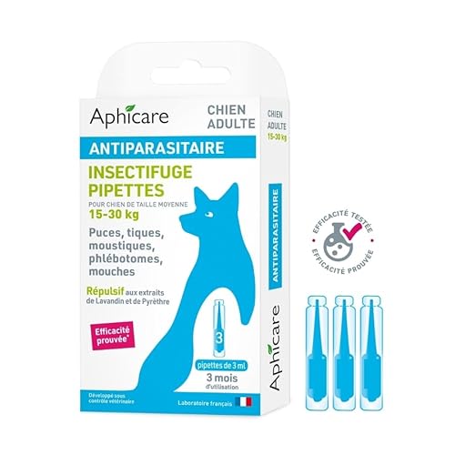 APHICARE - Pipette Antiparasitaire Chien Adulte (15-30 kg) - Antipuces et Anti-Tiques - 3x3 ML - Fabriqué en France