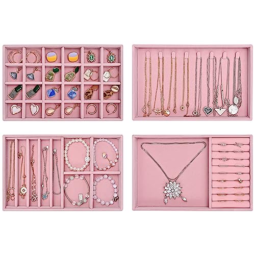 Image of ProCase Stackable Jewelry Organizer Trays for Drawers, Jewelry Drawer Inserts Container Display Case Storage for Earring Necklace Rings Bracelet with Removable Dividers -Dustypink, 4 Layers