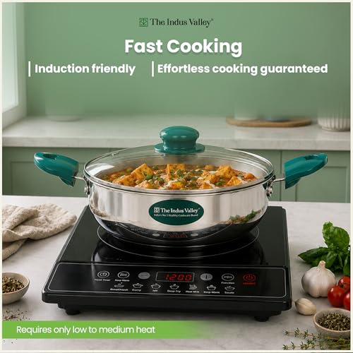 Image of The Indus Valley Stainless Steel Impact Bonded Kadai 2.7 litres | 100% Toxin-Free Cookware | Even Heating | Heat-Resistant Handle | Induction-Friendly | Suitable for Gas & Induction Cooking