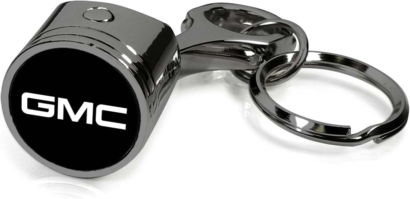 iPick Image for GMC Logo Black-Chrome Finish Engine Piston and Rod Metal Key Chain Keychain, Official Licensed